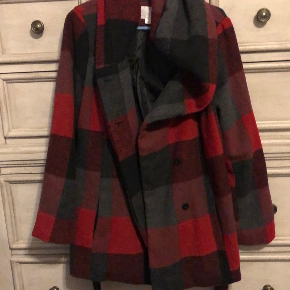 XL Xhileration Buffalo plaid tie waist jacket